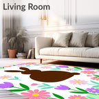 Brown Bunny Floral Spring Celebration Rug