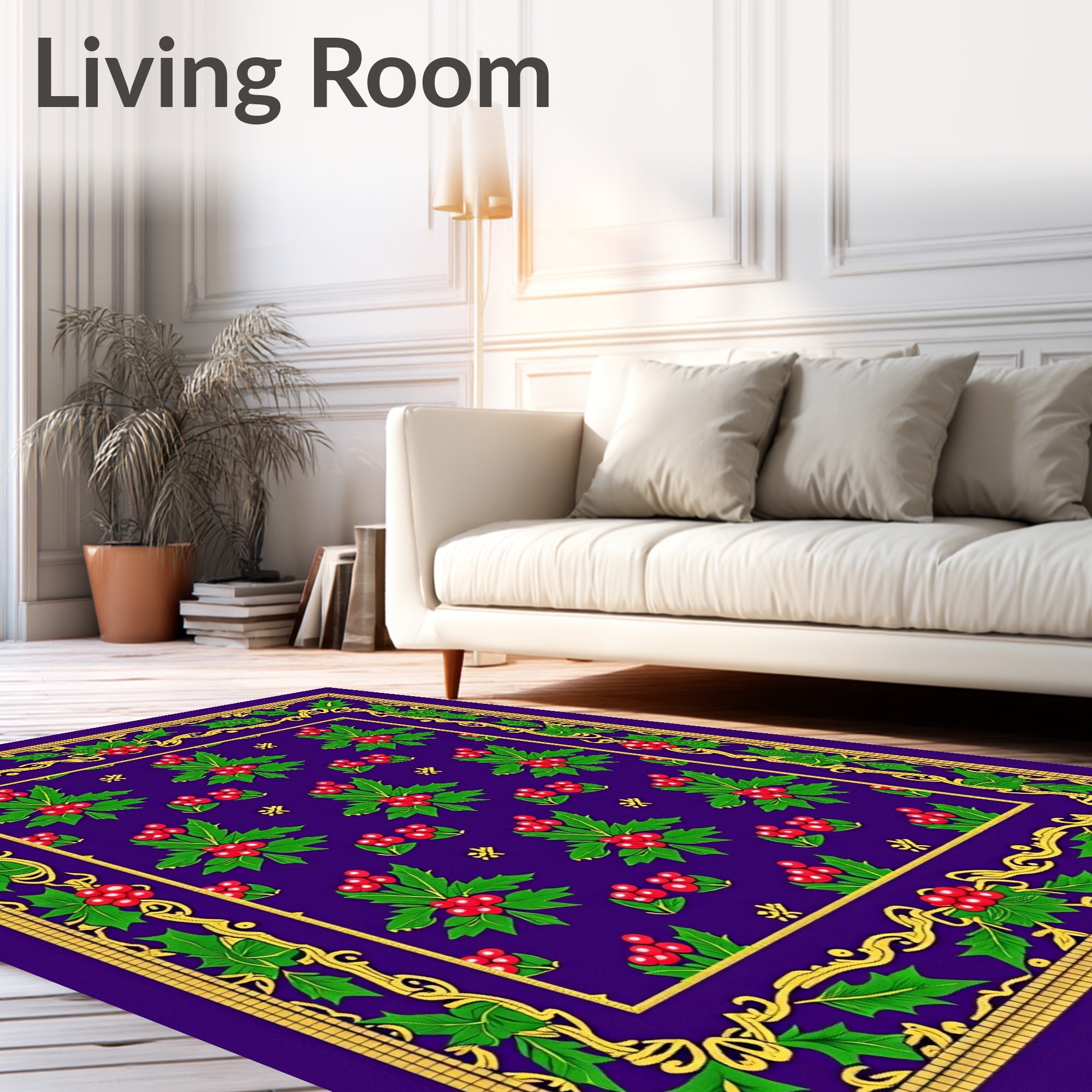 Deep Purple Holly Berry Border Rug