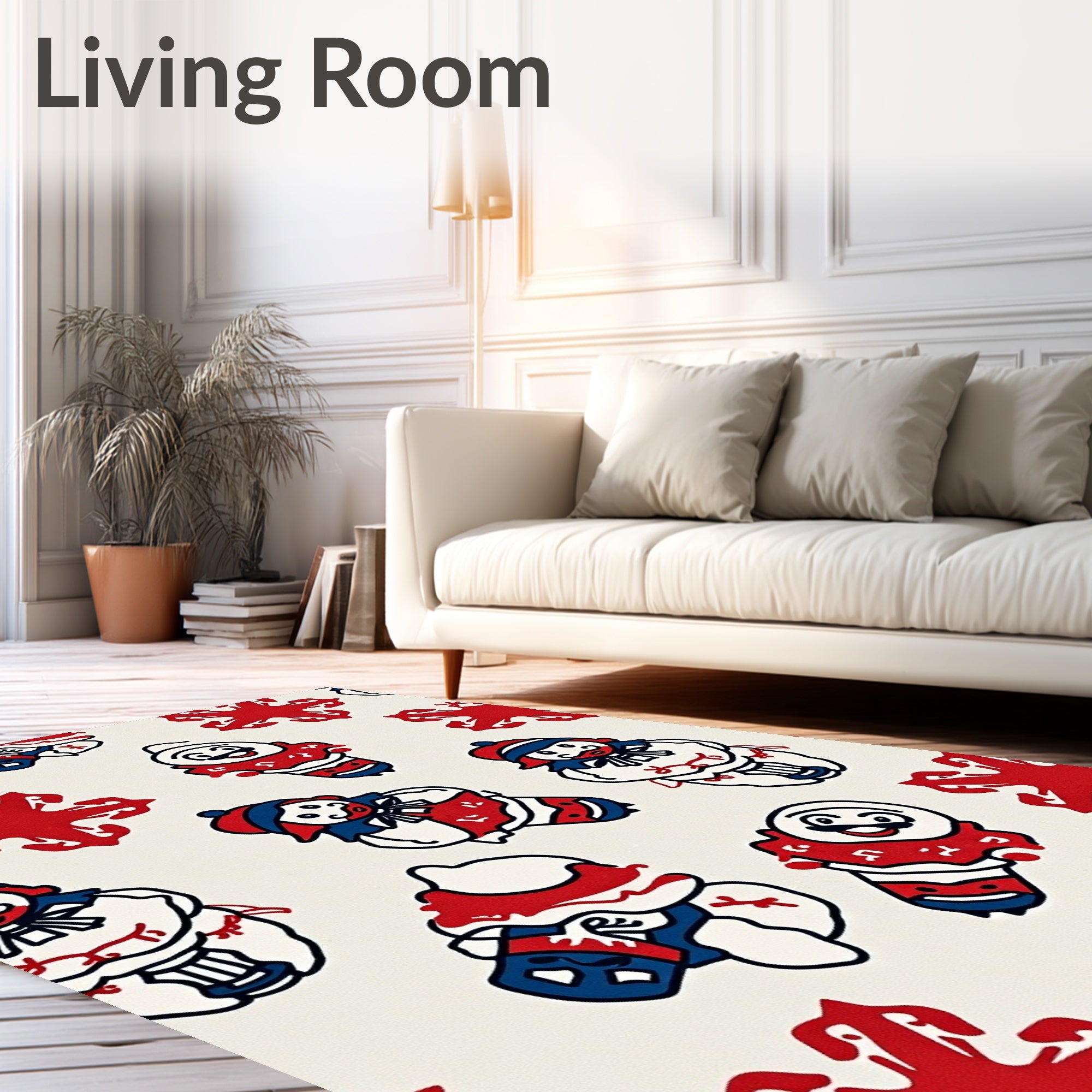 Crimson Blue Snowman Starry Scene Rug