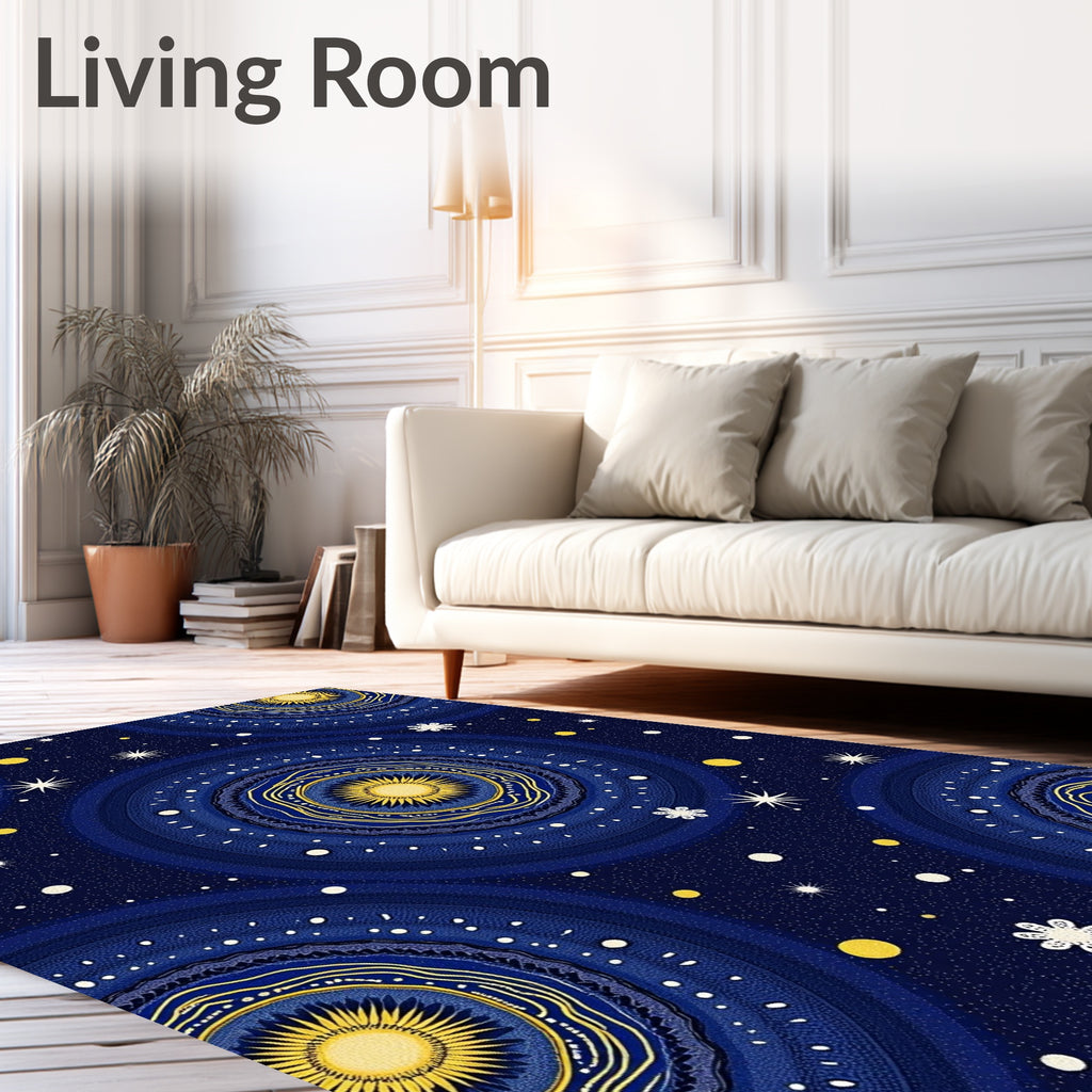 Cosmic Golden Sun Mandala Night Rug