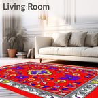 Vibrant Red Butterfly Garden Medallion Rug