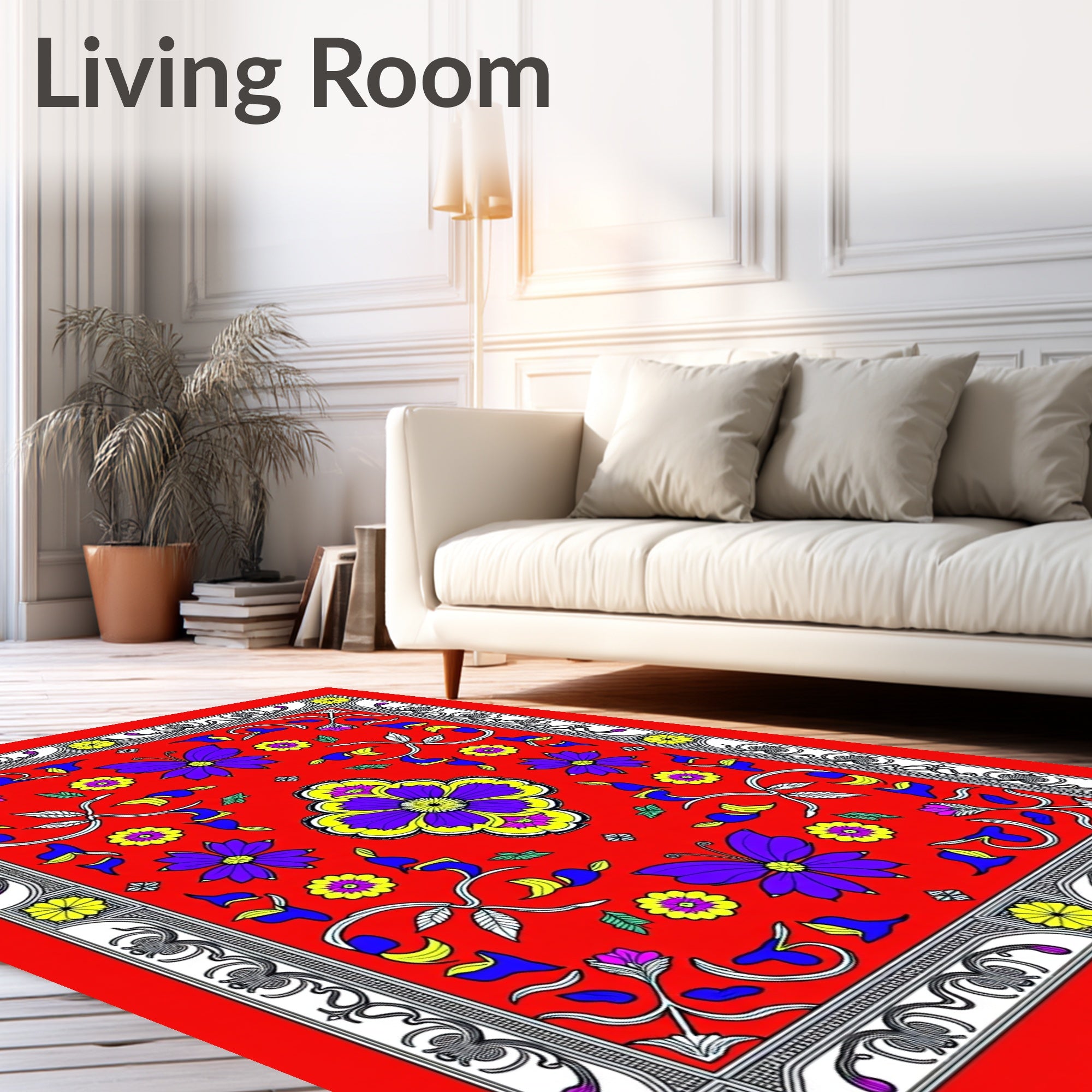 Vibrant Red Butterfly Garden Medallion Rug