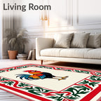 Vibrant Rooster Red Green Border Rug