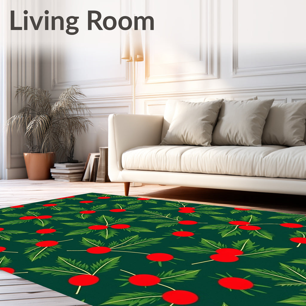 Festive Green Holly Berry Scatter Rug
