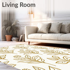 Golden Botanical Outline Foliage Rug