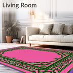 Pink Green Ornate Scroll Work Rug