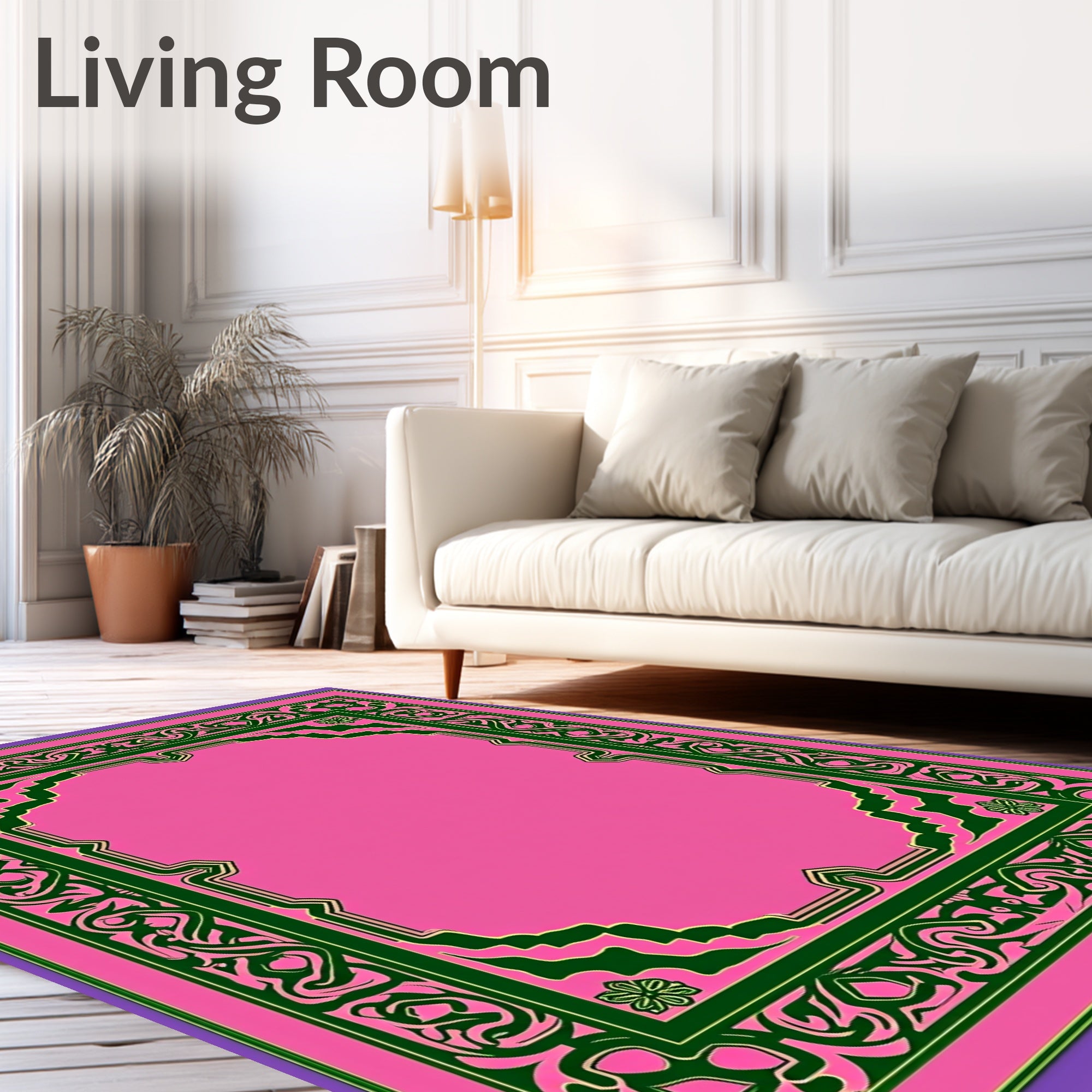 Pink Green Ornate Scroll Work Rug