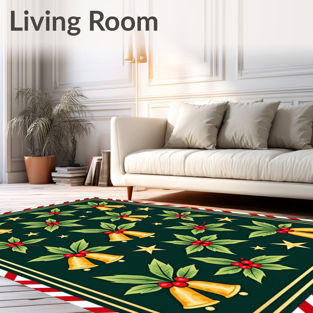 Golden Bells Holly Stars Forest Rug