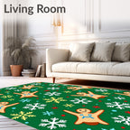 Festive Gingerbread Snowflakes Green Rug