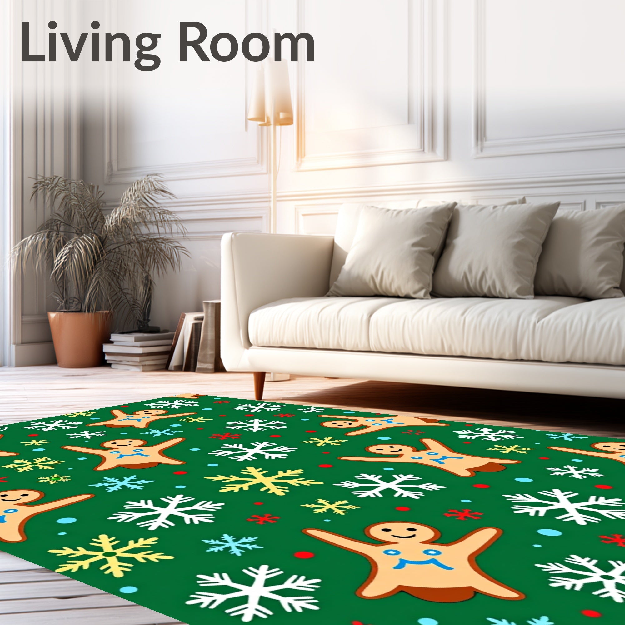 Festive Gingerbread Snowflakes Green Rug