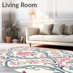 Art Nouveau Pink Rose Floral Scroll Rug