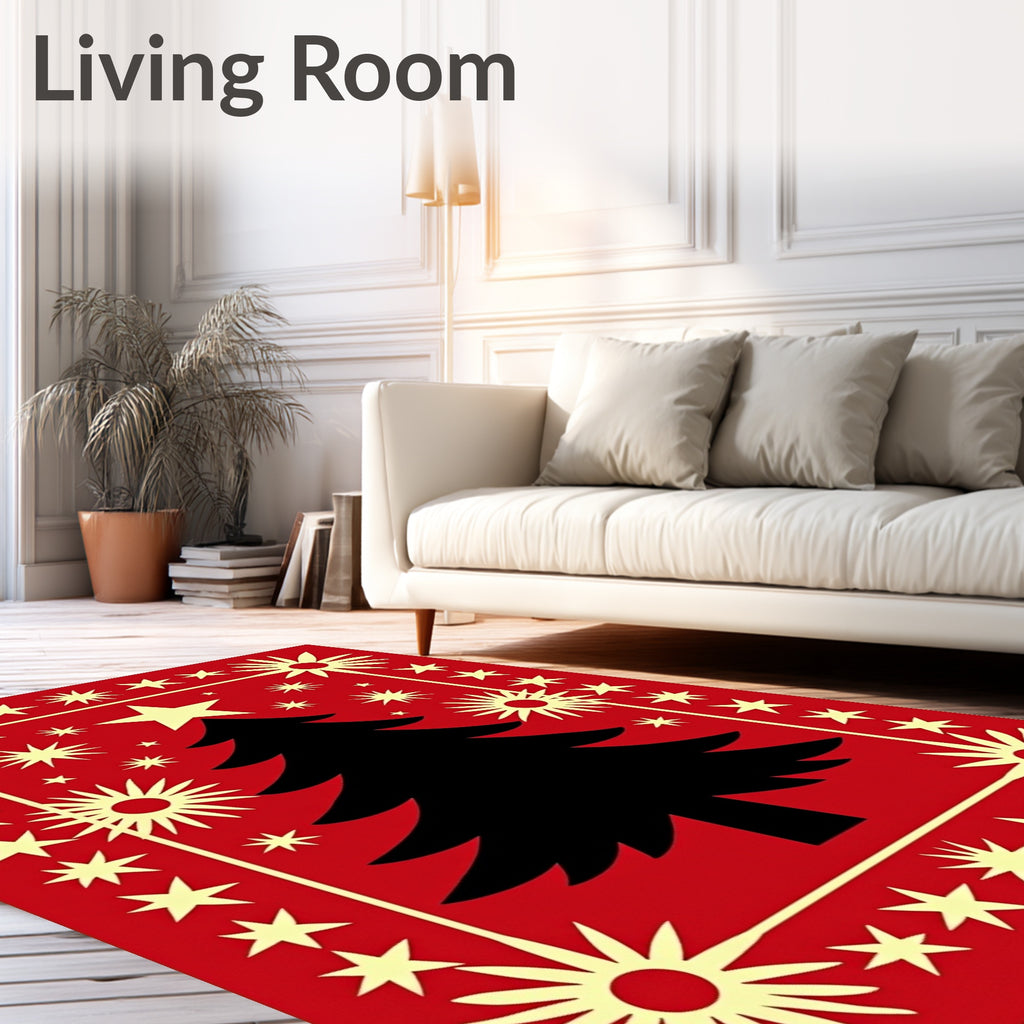 Crimson Festive Star Tree Rug