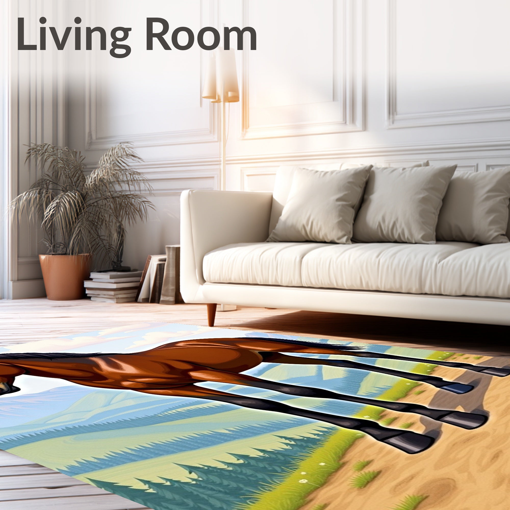 Majestic Brown Horse Meadow Landscape Rug