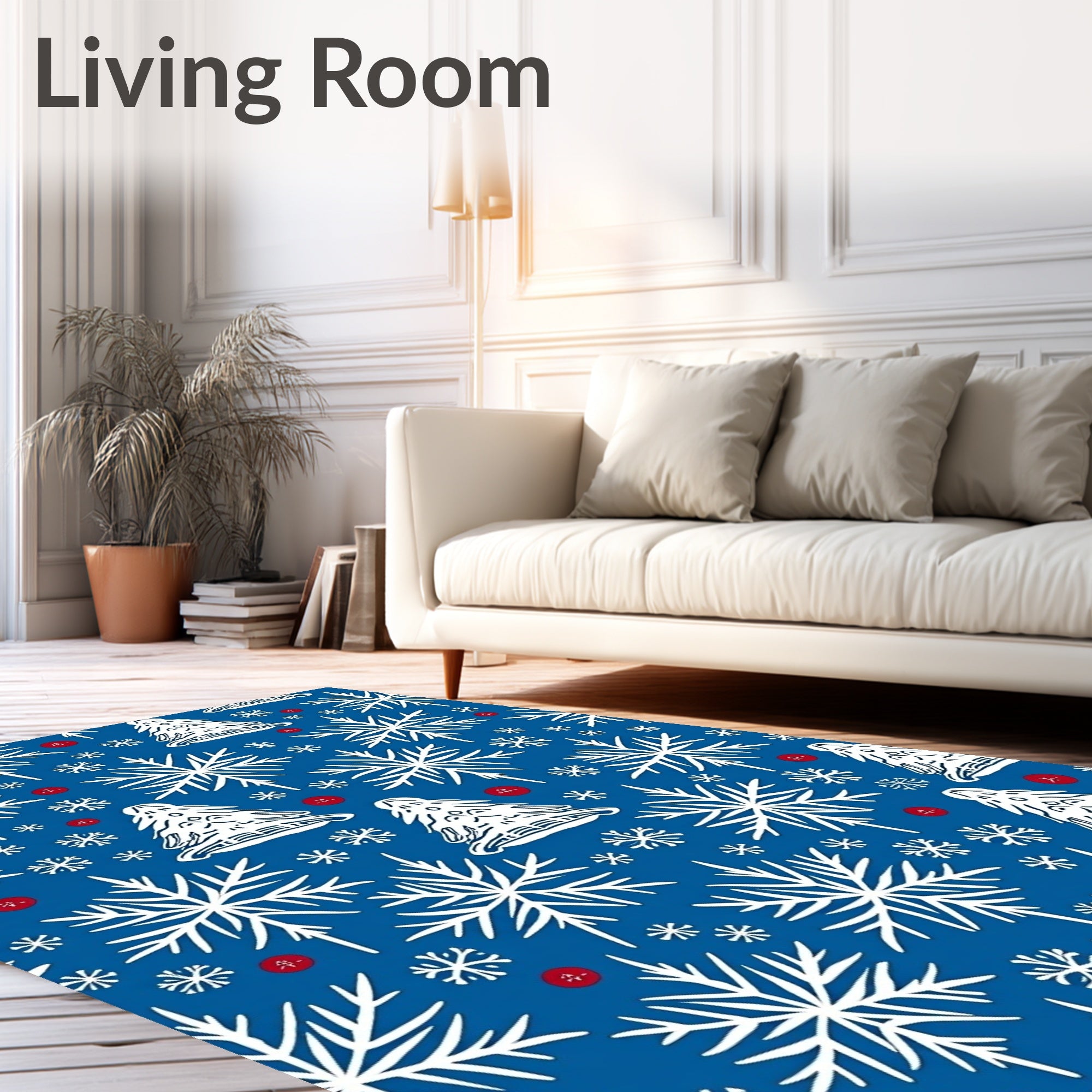 Winter White Snowflake Tree Medallion Rug