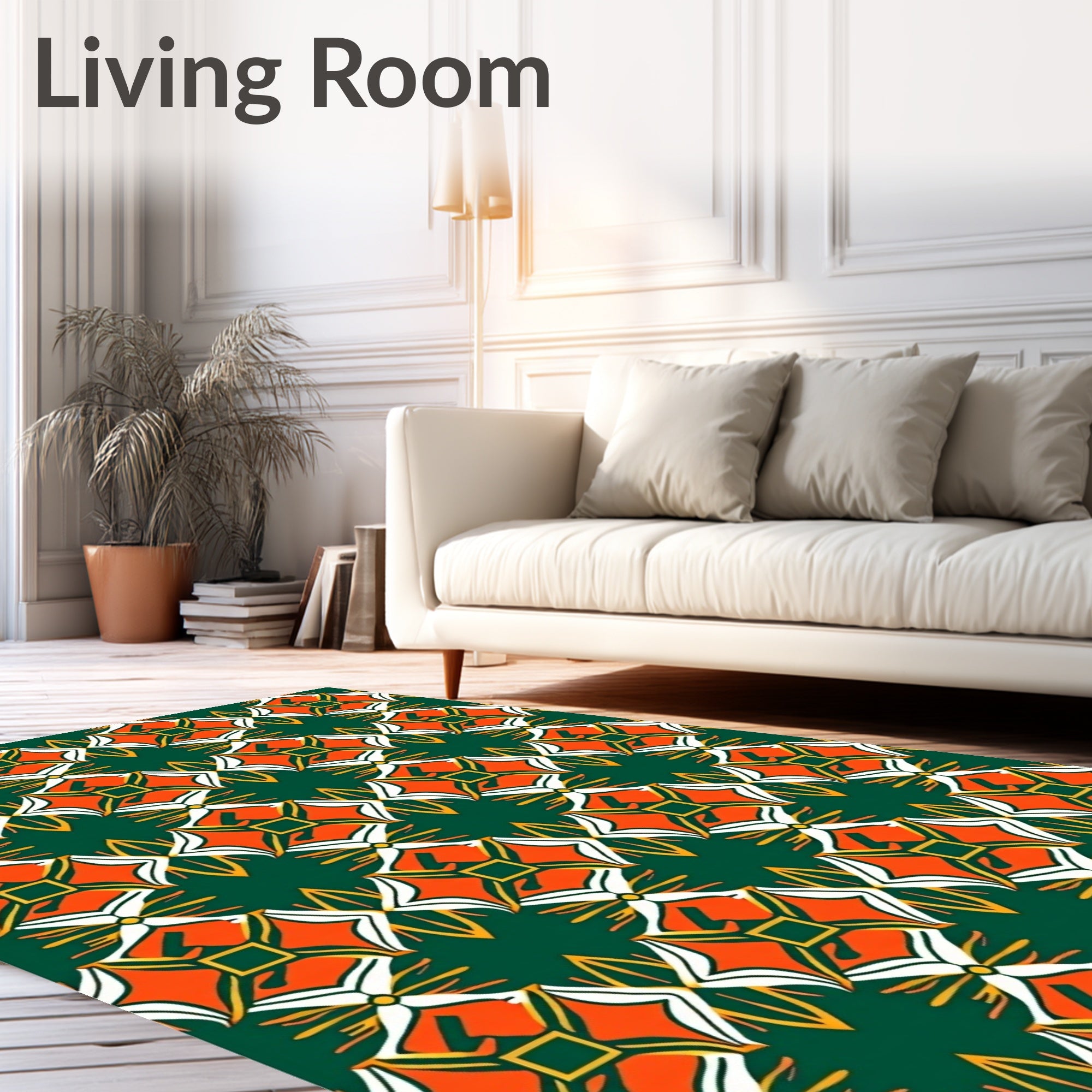 Emerald Orange White Geometric Medallion Rug