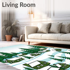 Cozy Green Village Snowy Evergreen Forest Rug