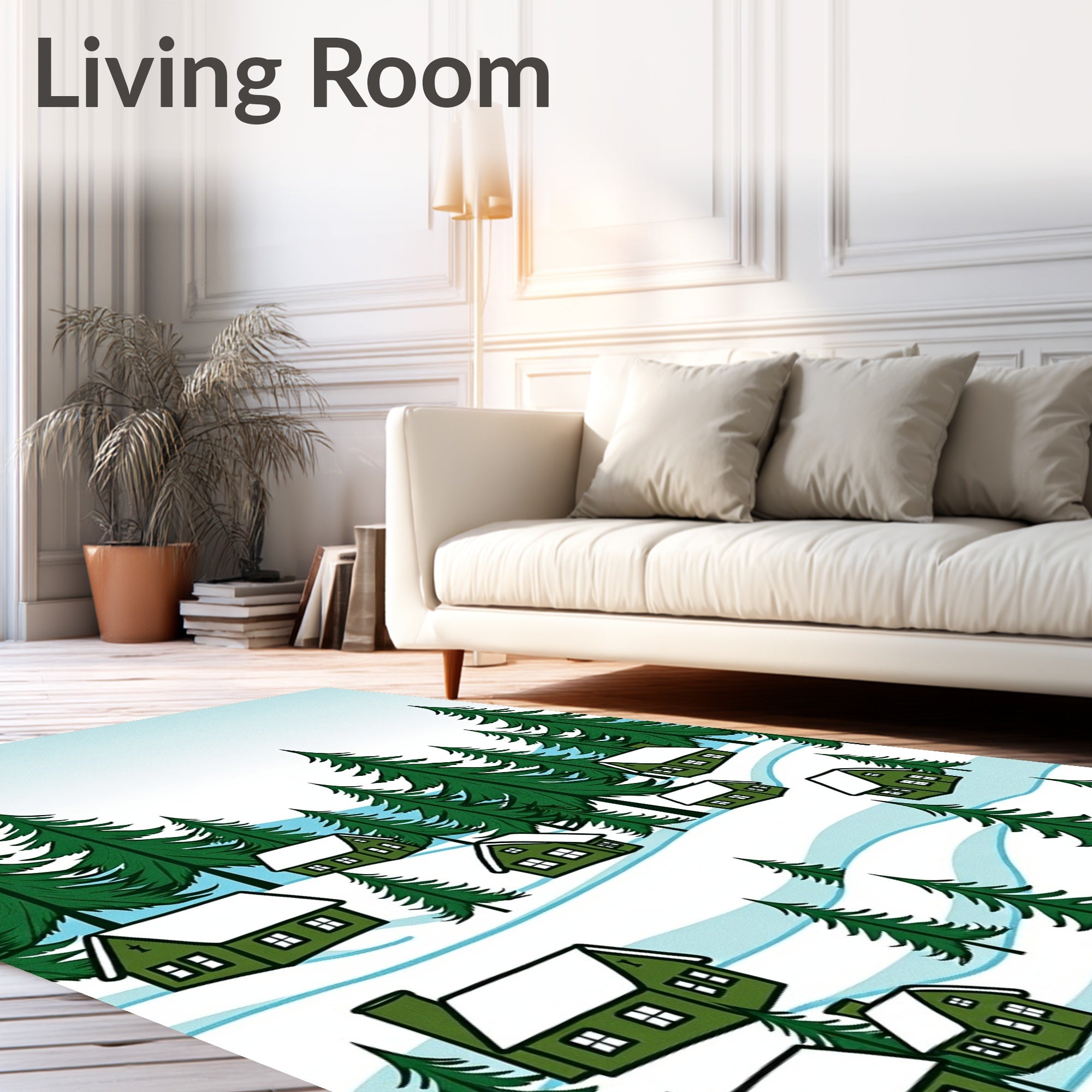 Cozy Green Village Snowy Evergreen Forest Rug