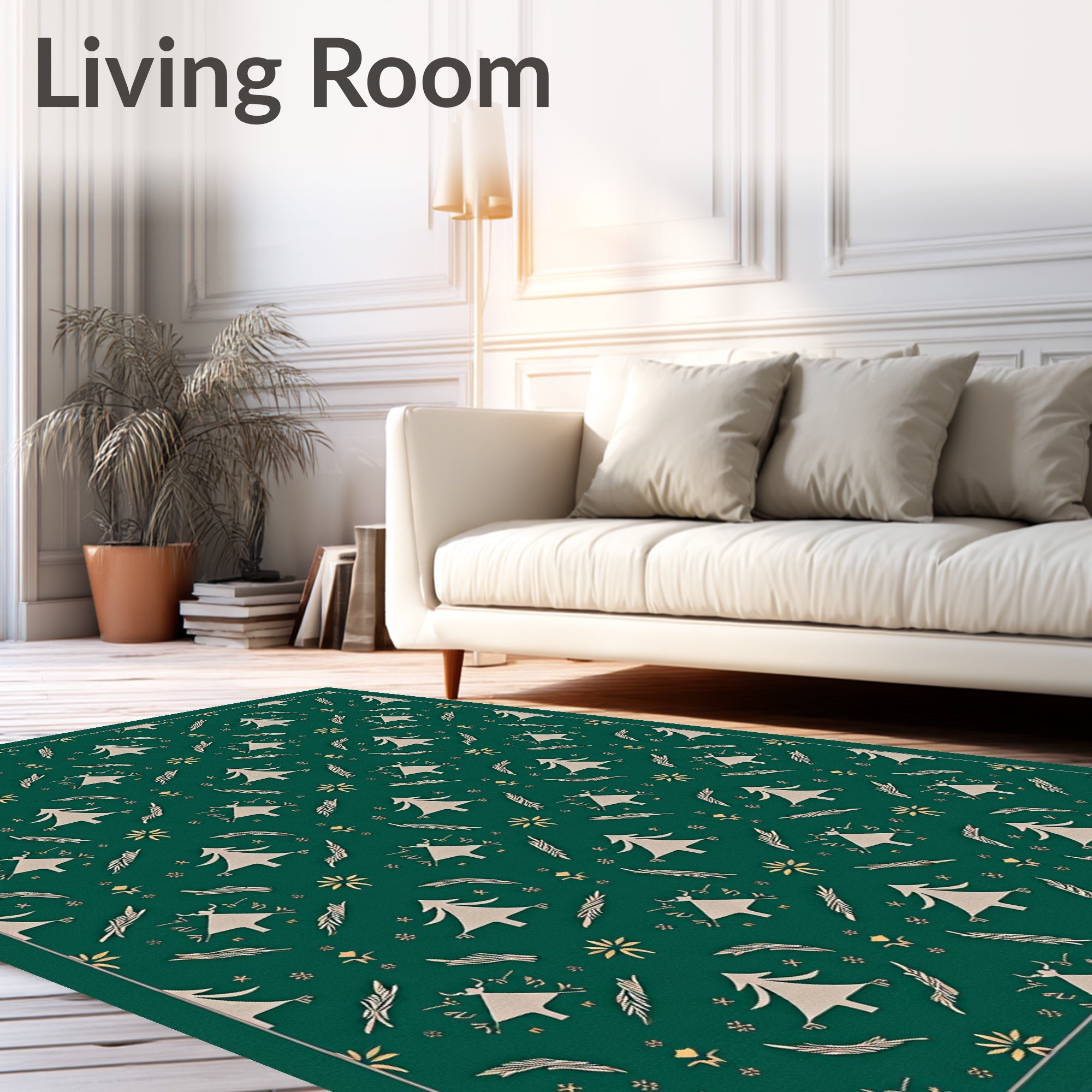 Dark Green Cream Pine Tree Ensemble Rug
