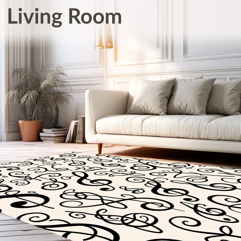 Monochromatic Musical Notes Swirls Rug