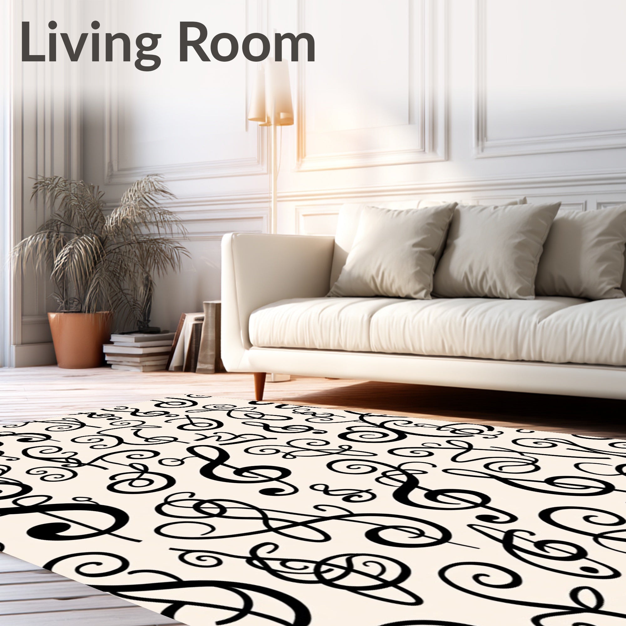 Monochromatic Musical Notes Swirls Rug