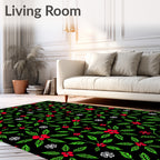 Festive Red Holly Berry Floral Rug
