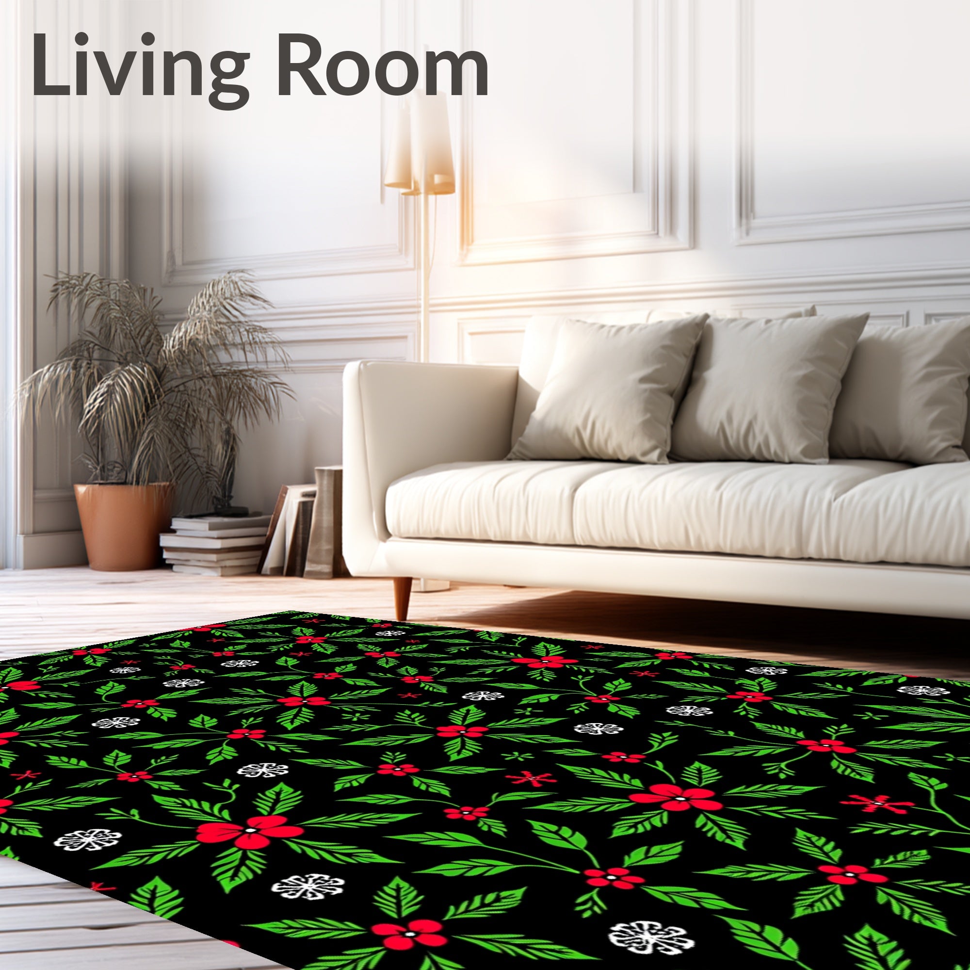 Festive Red Holly Berry Floral Rug