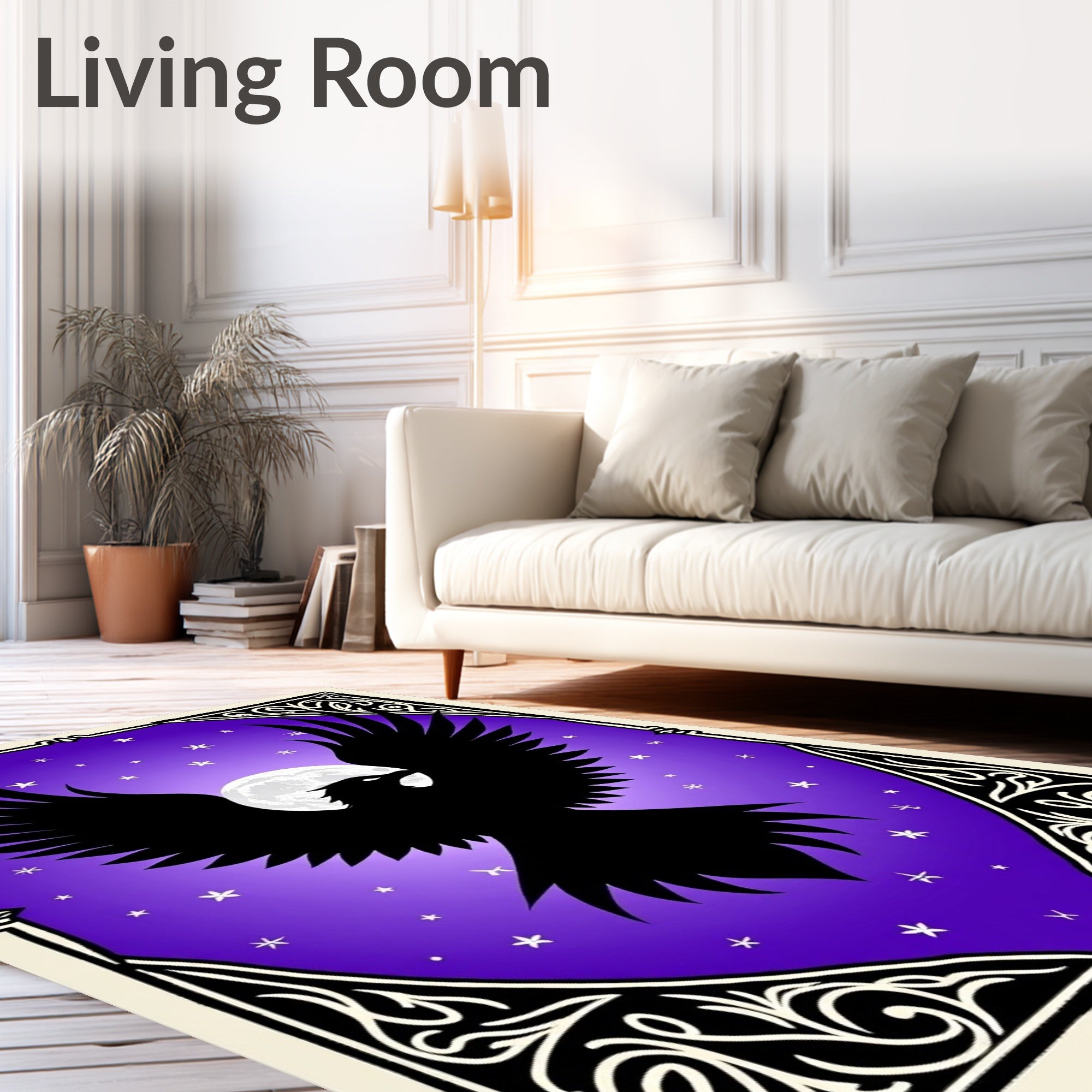 Mystic Black Raven Moonlit Sky Rug
