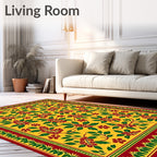 Yellow Red Green Floral Botanical Border Rug