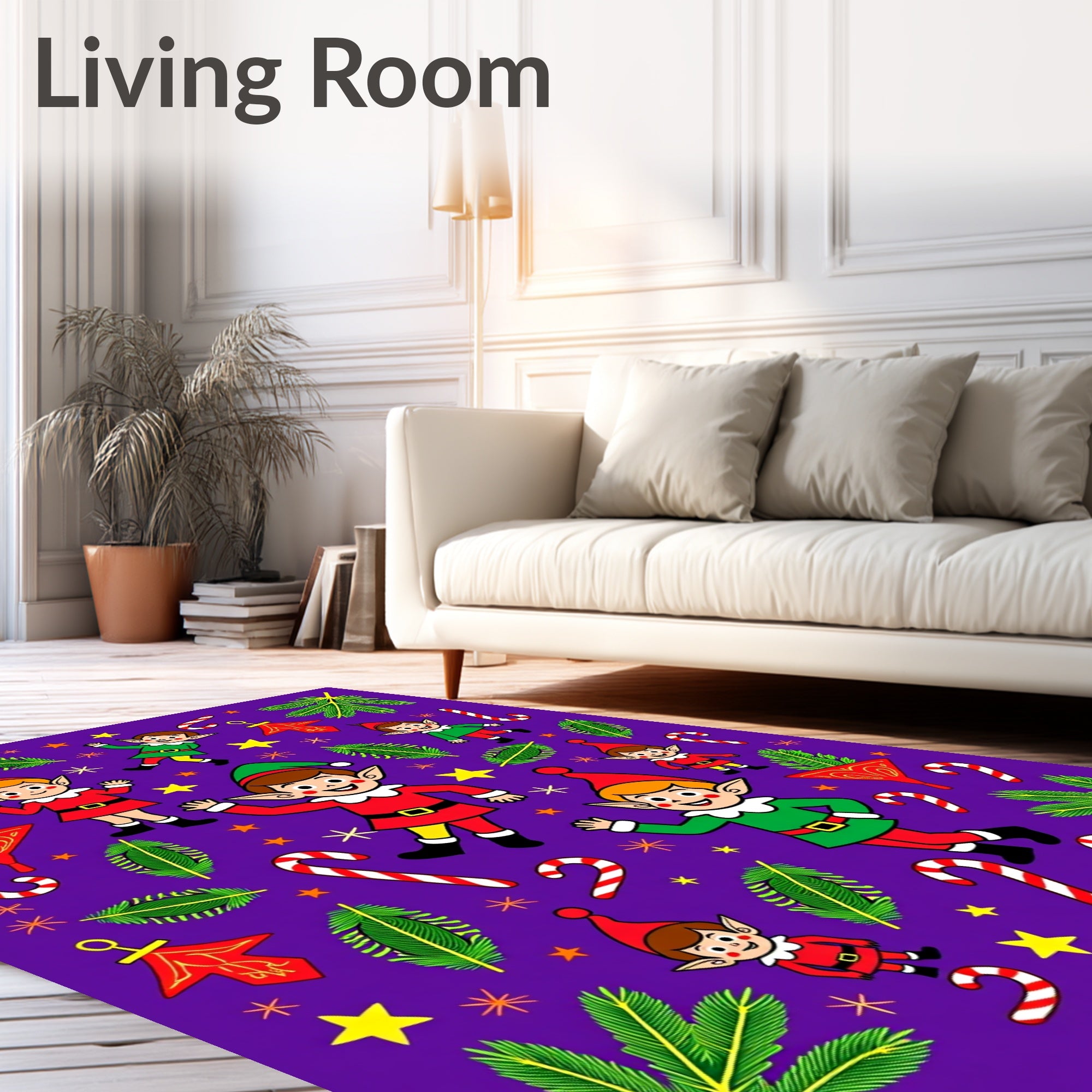 Christmas Elves Candy Cane Pine Sprig Medley Rug