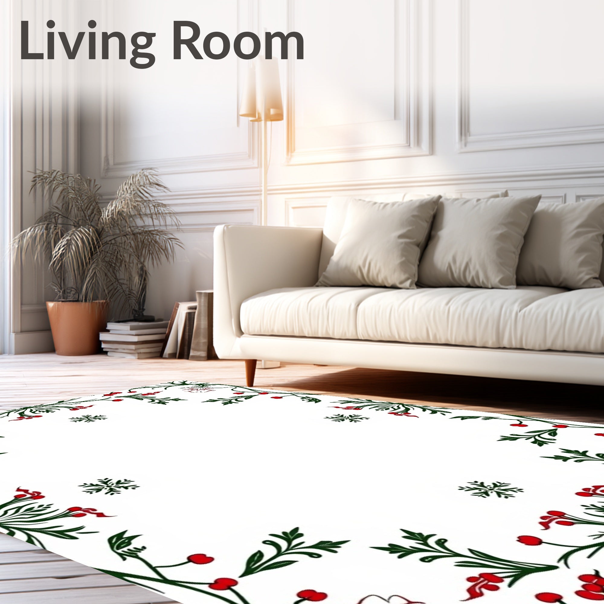 Festive Holly Berry Snowflake Border Rug