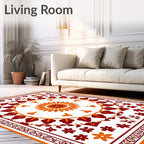 Crimson Orange Floral Medallion Border Rug