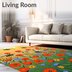 Happy Bees and Wildflowers Sunset Rug