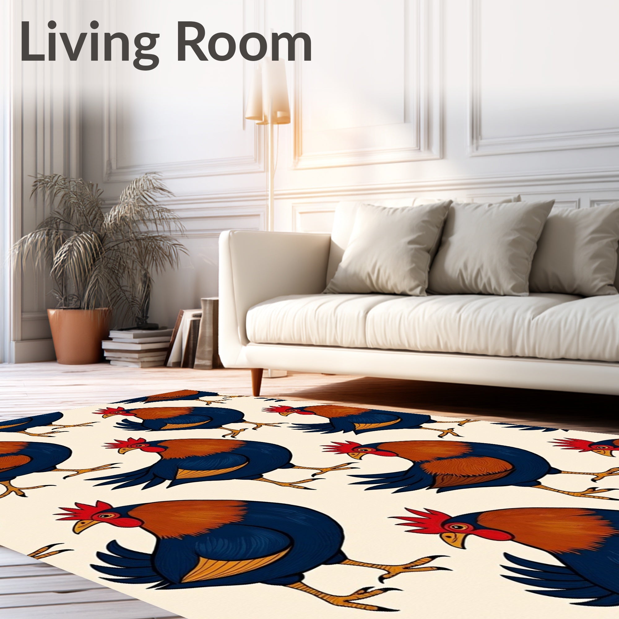 Farmhouse Rooster Charm Rustic Barnyard Rug