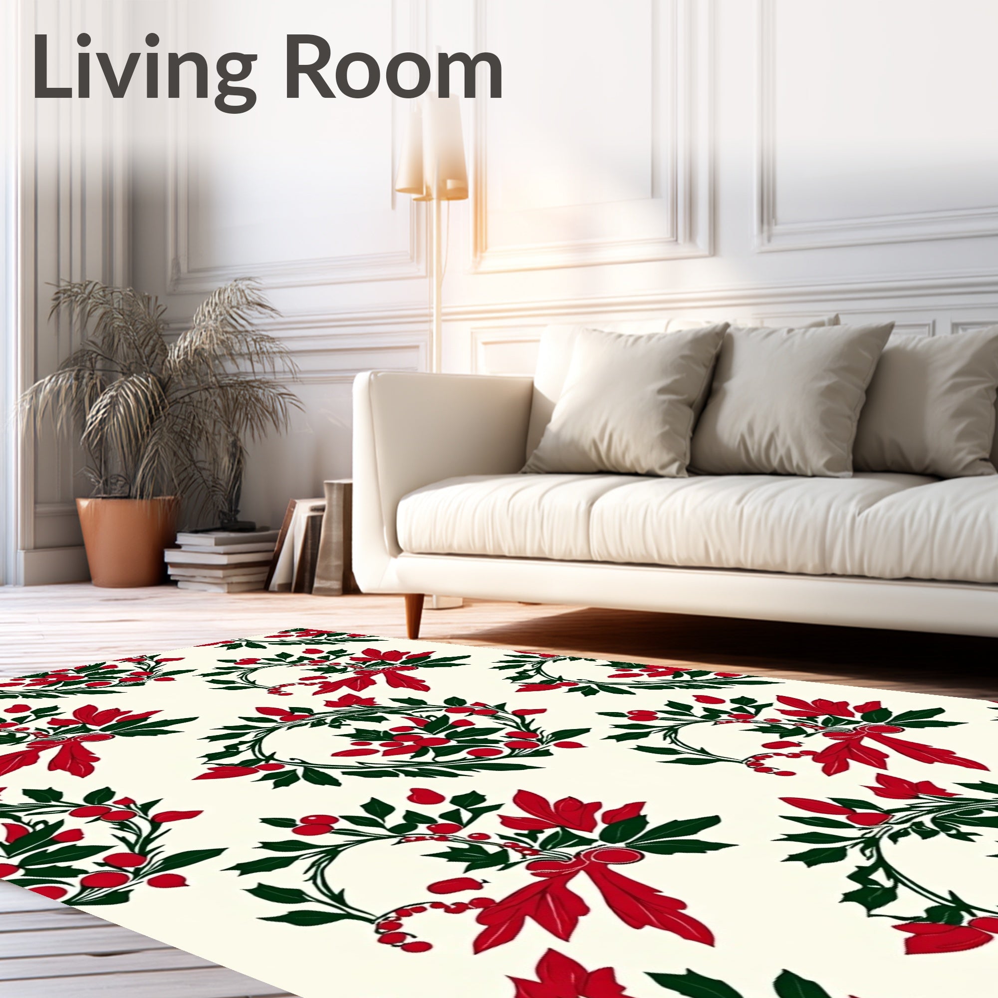 Crimson Red Holly Berry Wreath Rug