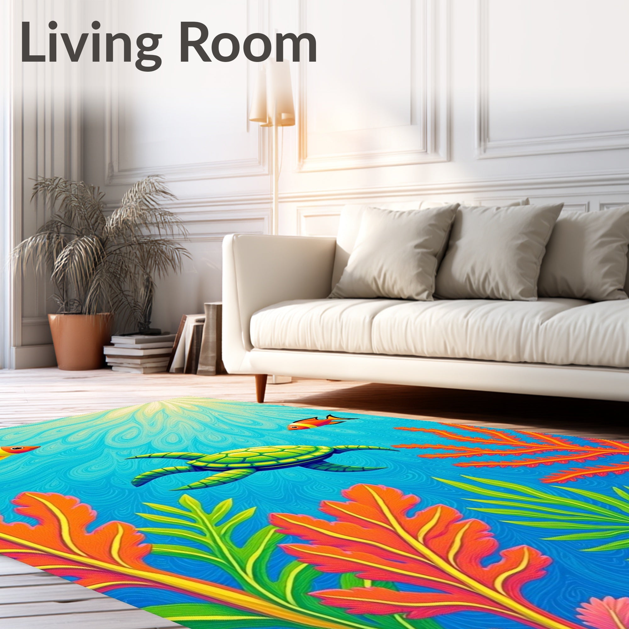 Vibrant Coral Reef Turtle Fish Ocean Rug