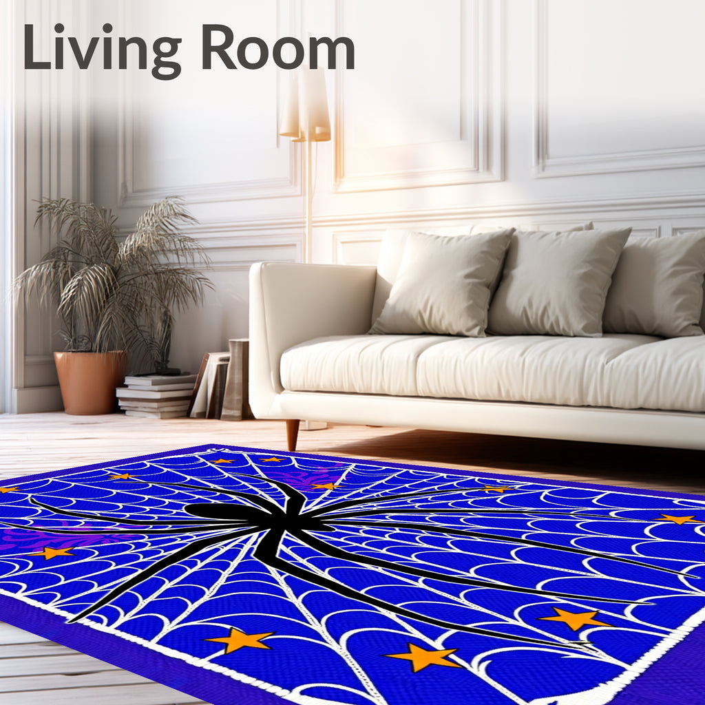 Black Spider Web Orange Stars Rug