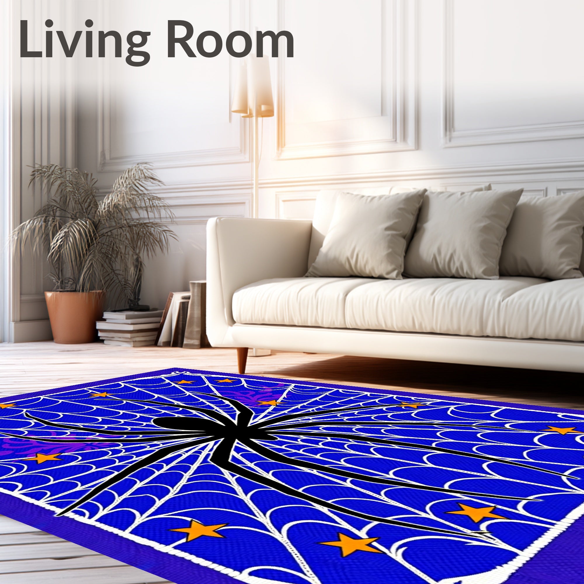 Black Spider Web Orange Stars Rug