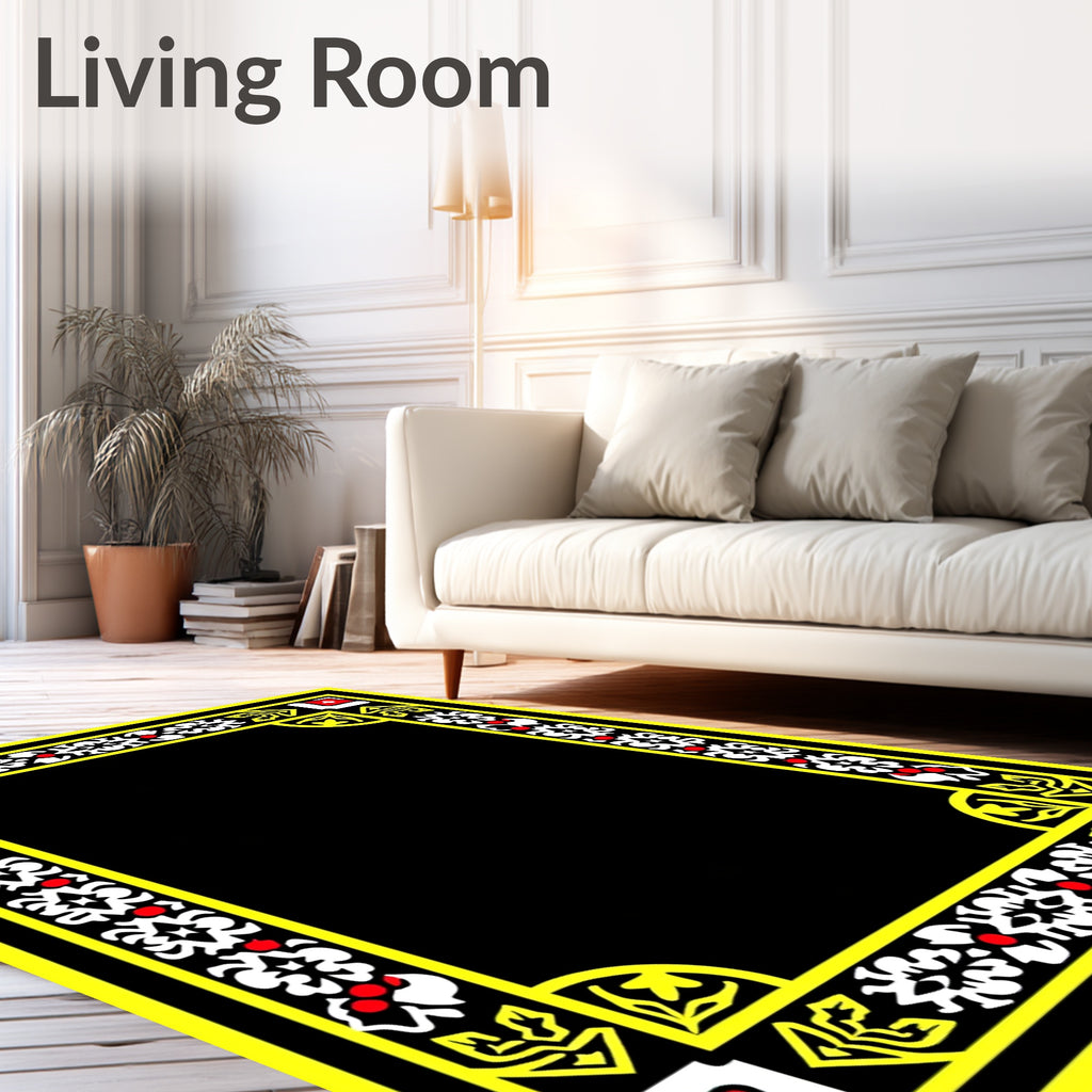 Bold Yellow White Red Floral Border Rug