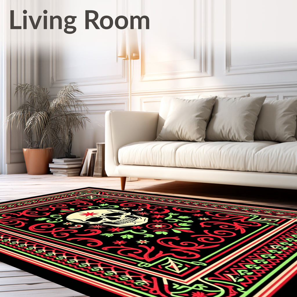 Vibrant Skull Floral Border Rug