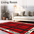 Red Forest Plaid Leaf Border Rug