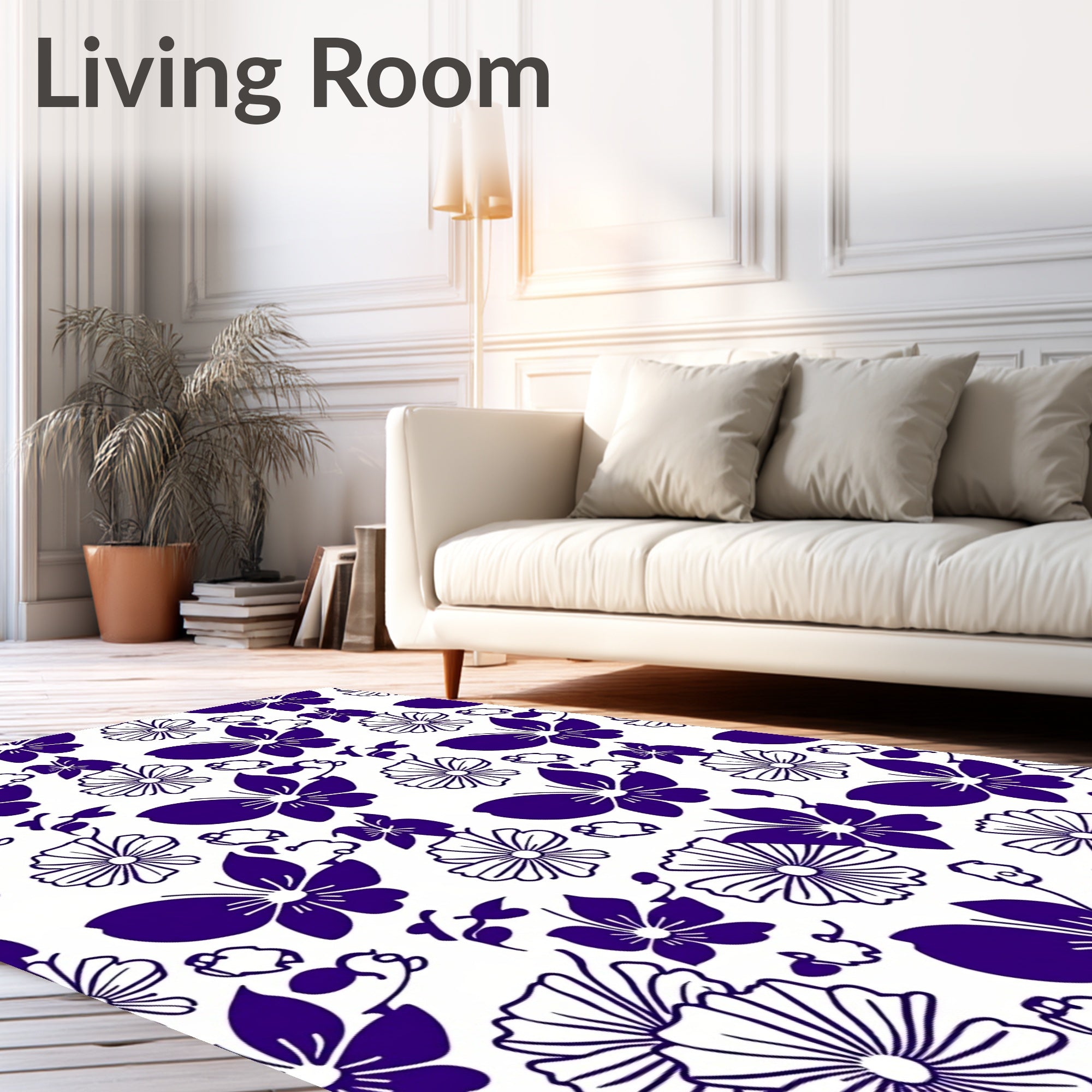 Deep Purple Butterfly Floral Garden Rug