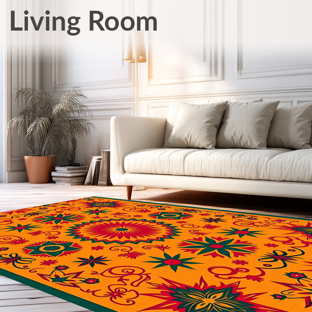 Orange Red Green Starburst Floral Rug