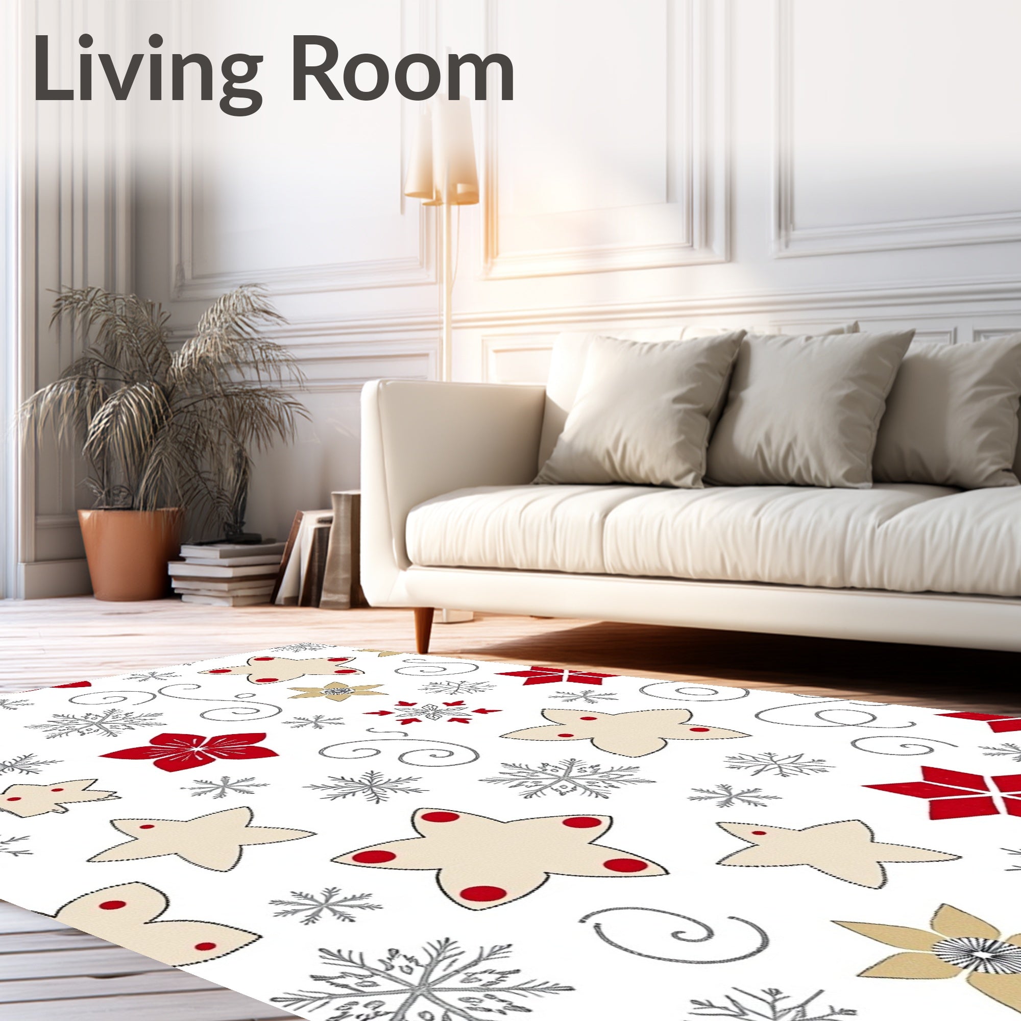 Red Gold Beige Star Snowflake Swirls Rug