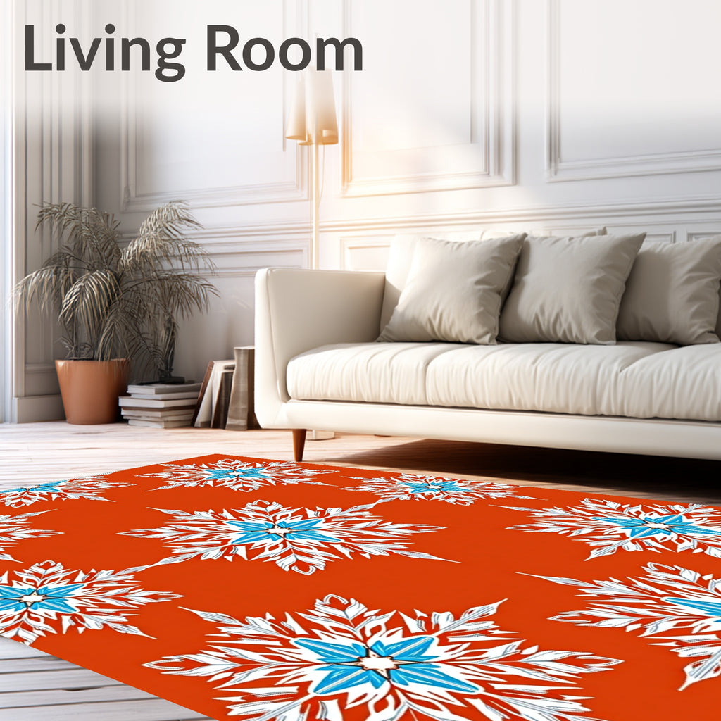 Orange Red Snowflakes Floral Repeat Rug