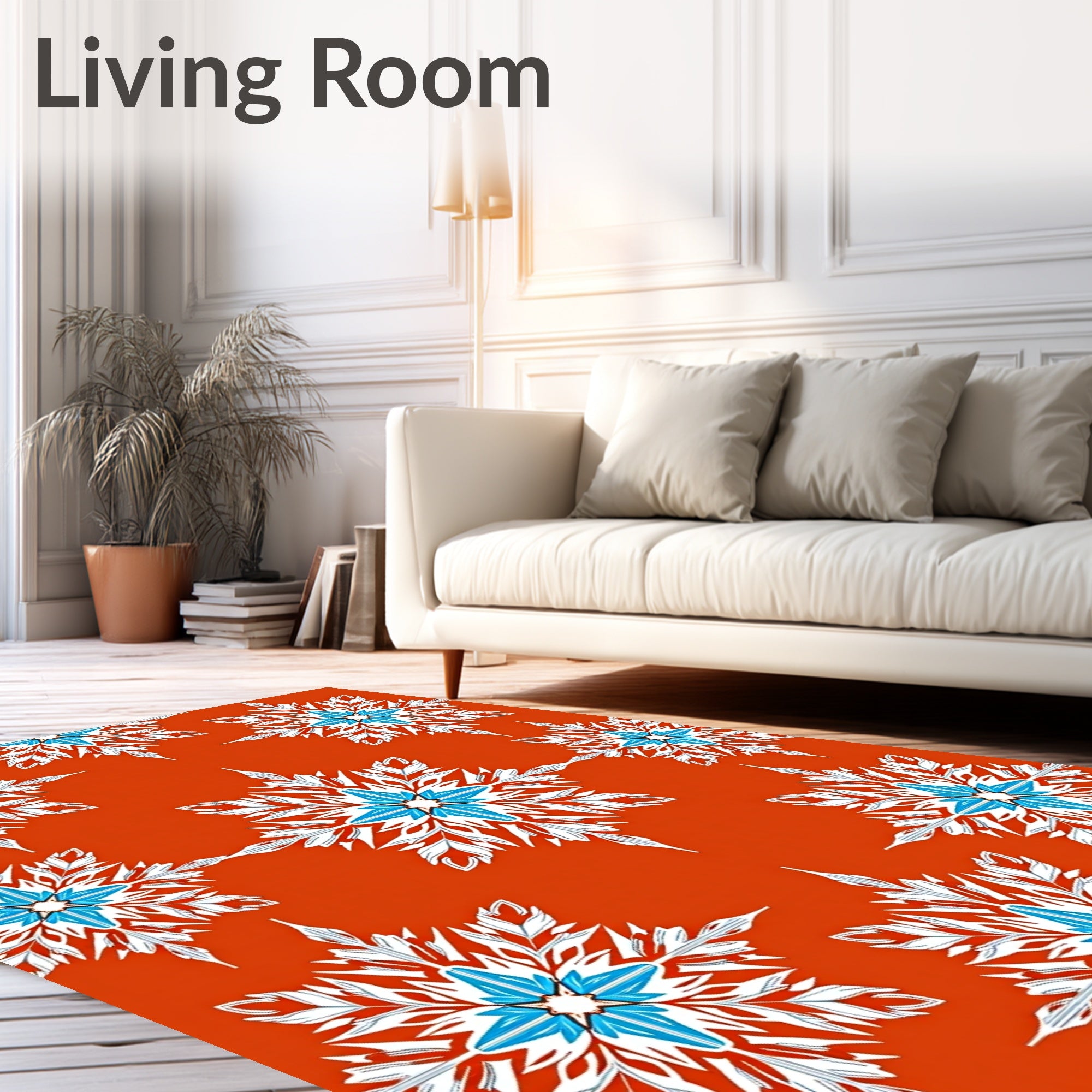 Orange Red Snowflakes Floral Repeat Rug