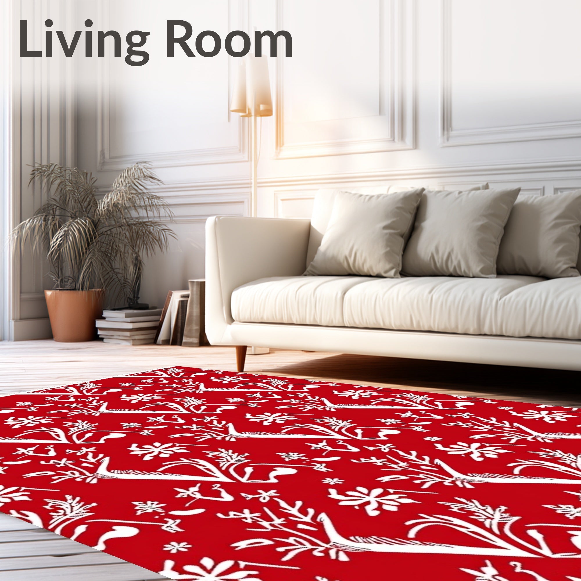 Chinoiseries Red White Floral Tree Scroll Rug