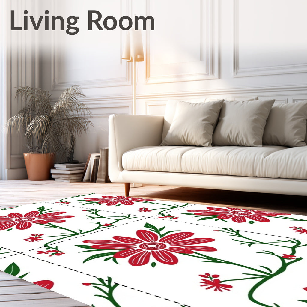 Red Floral Vine Tile Rug