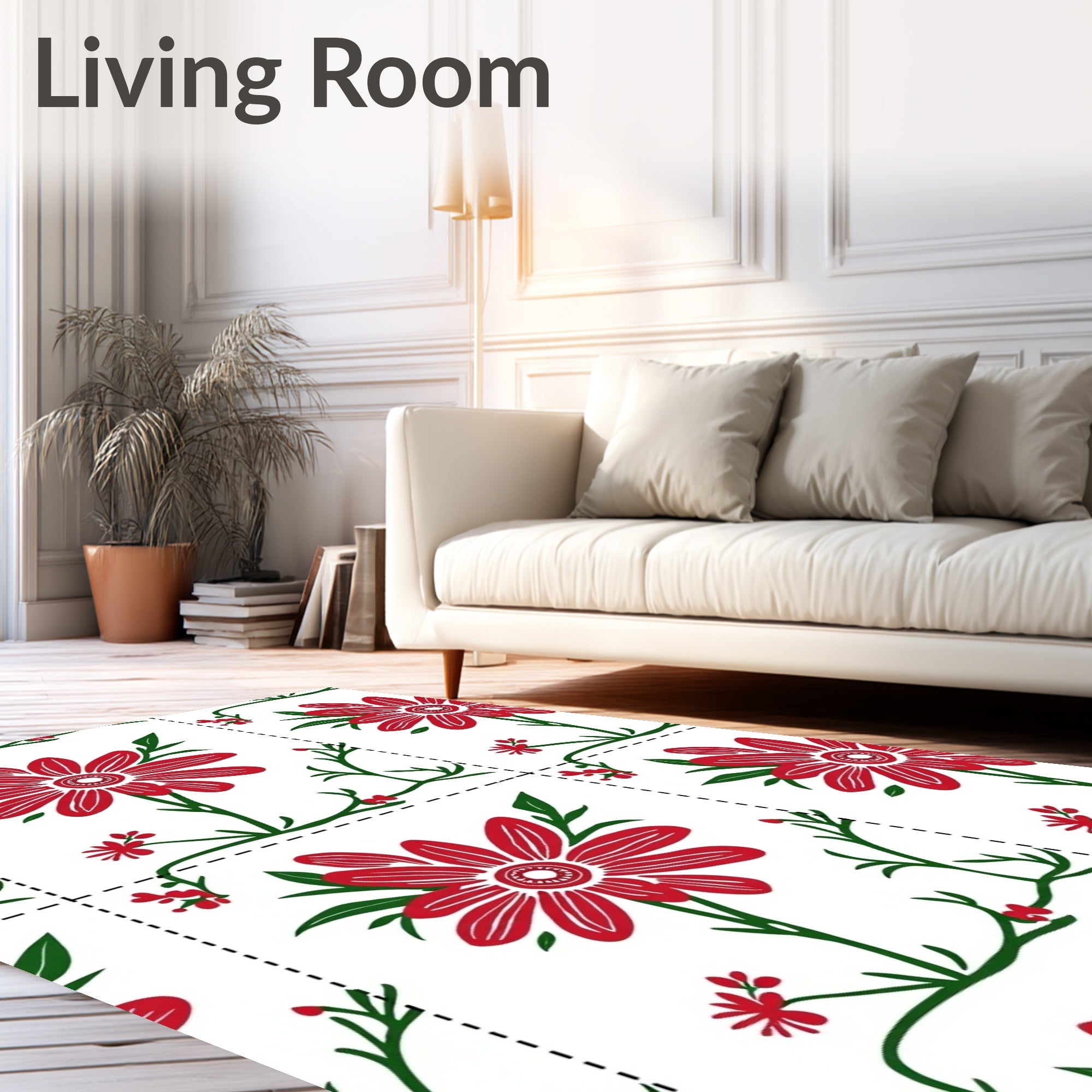 Red Floral Vine Tile Rug