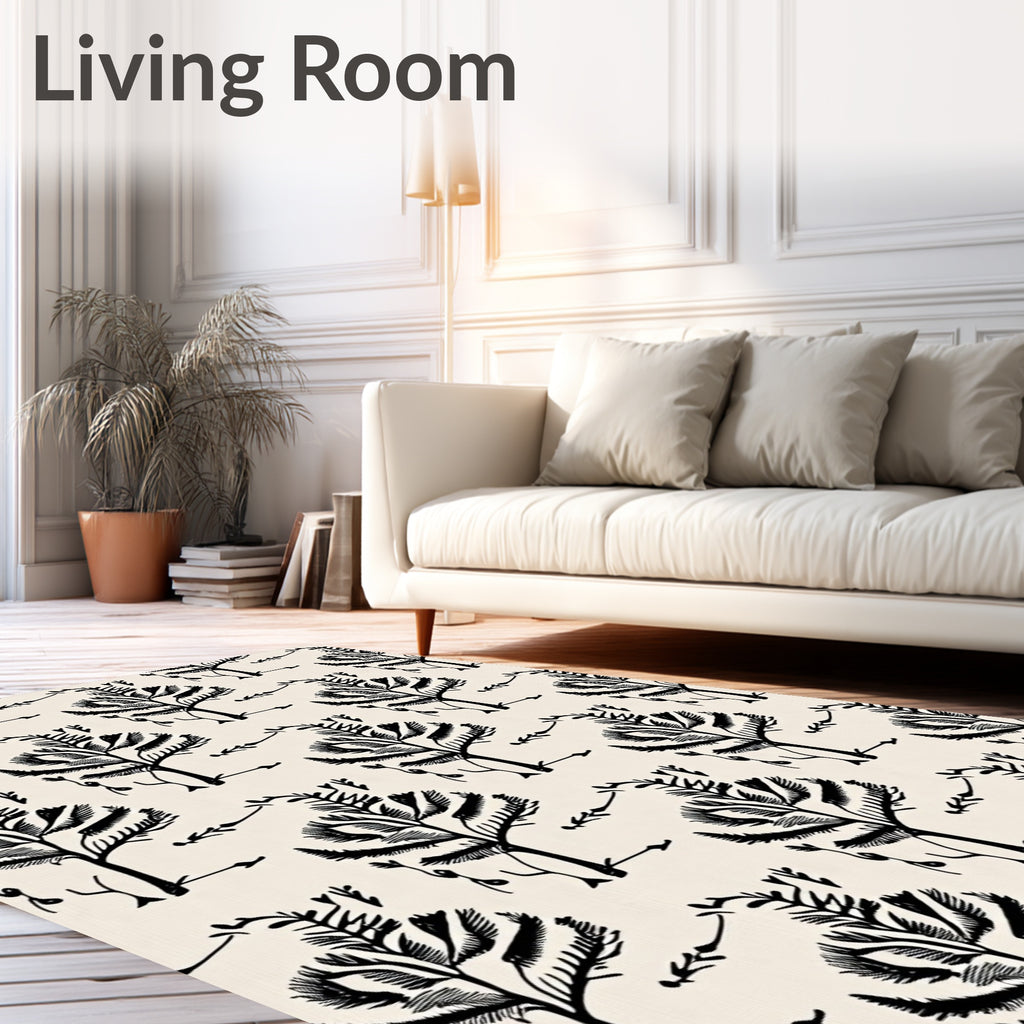 Black Tree Botanical Cream Textile Rug