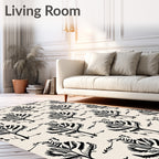Black Tree Botanical Cream Textile Rug